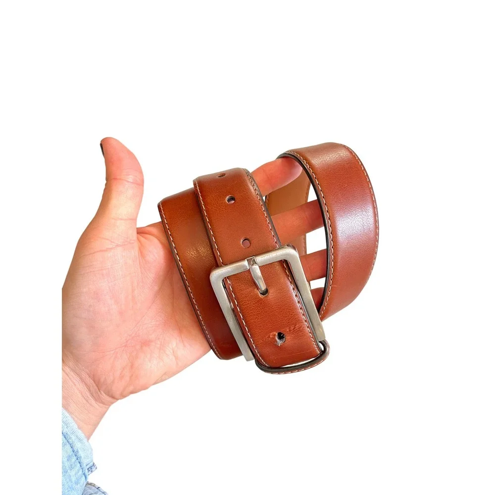 Brown Genuine Leather Belt with Silver Buckle Size 38 by Duchamp London